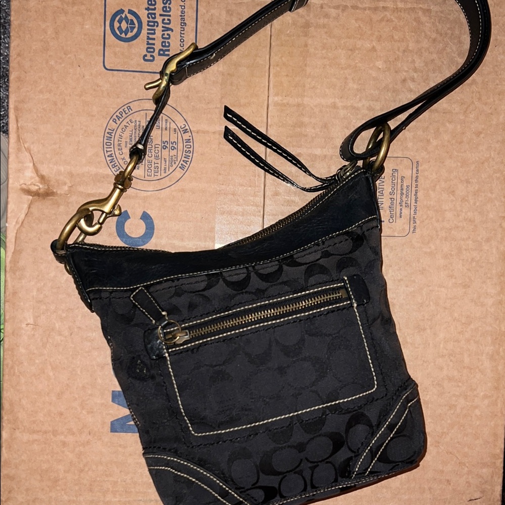 Coach Signature Logo Crossover Bag Black Canvas Purse